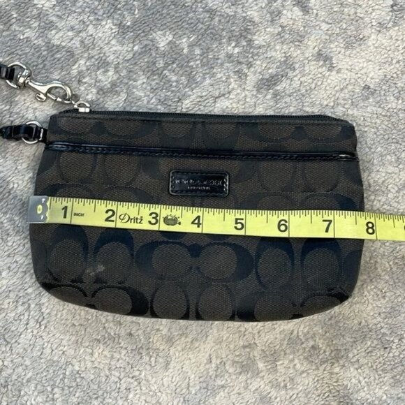 Coach Signature Zip Top Wristlet Pouch Monogram Black Dark Brown - Picture 12 of 16